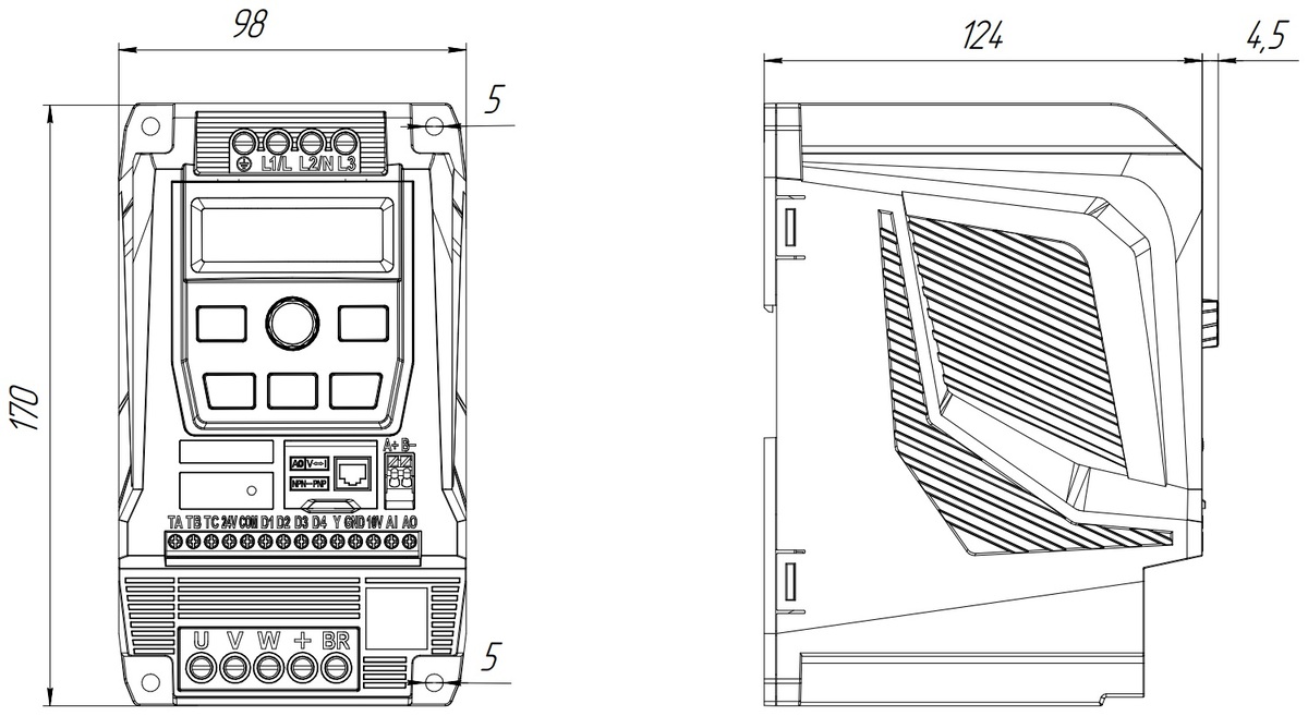 Габариты AD30-4T7D5H/011L