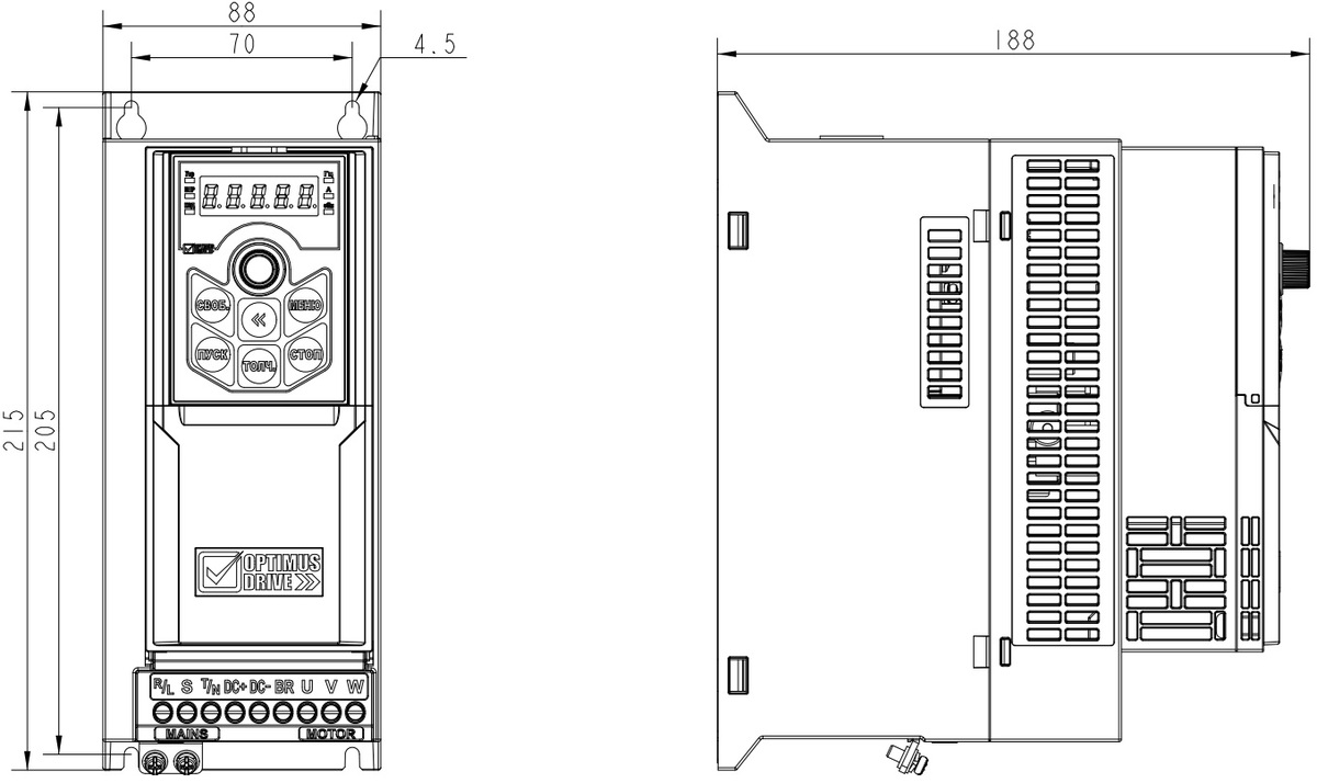 Габариты AD800-4T4D0H/5D5L-PU00CU04