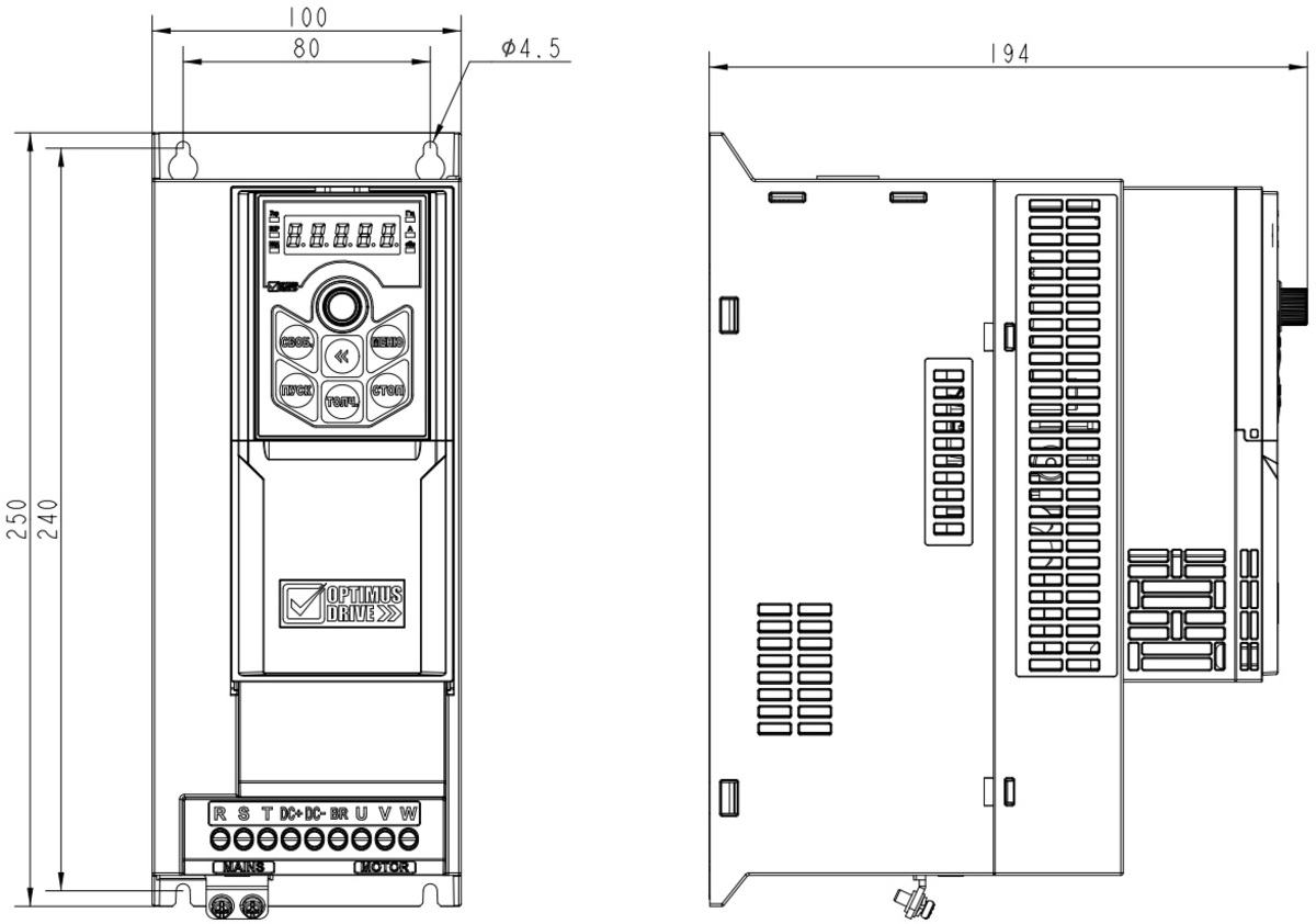 Габариты AD800-4T7D5H/011L-PU00CU04